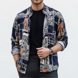 Vintage Bruno 100% Silk Shirt Mens XL Abstract Geometric 90s Long Sleeve Band